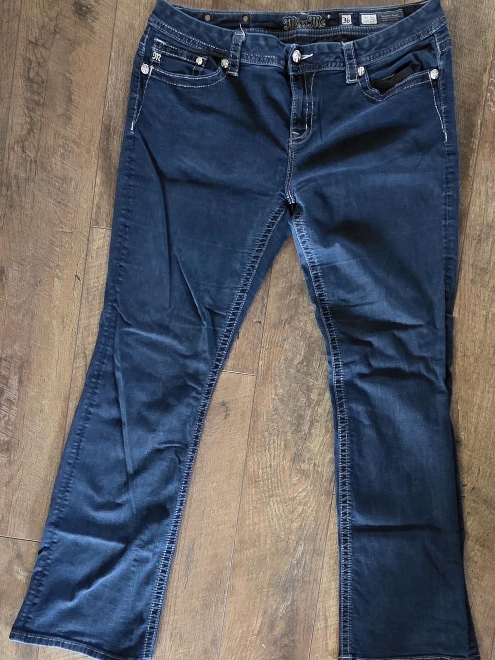 Miss Me Navy Bootcut Jeans with Embellished Pockets